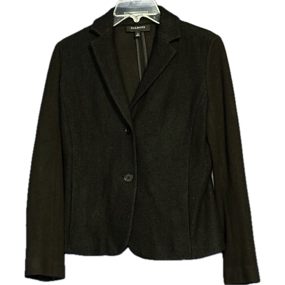 Talbots Women's Sz 2  Black BLAZER Wool Front / Stretch Back Executive